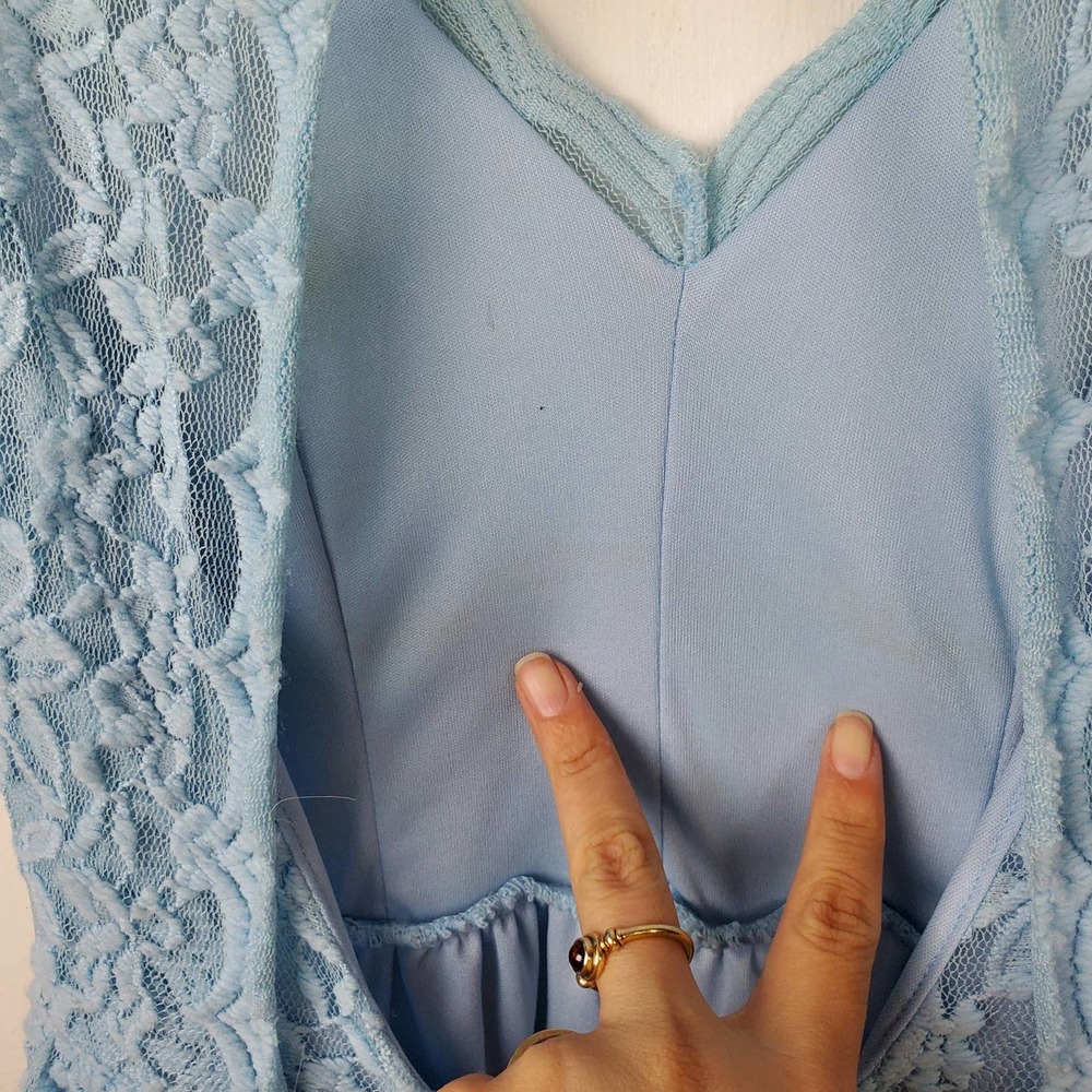 Altar'd State Lovely Powder Blue Jr XS Racer Keyhole Back Lace Lined MIni Dress - Picture 10 of 11